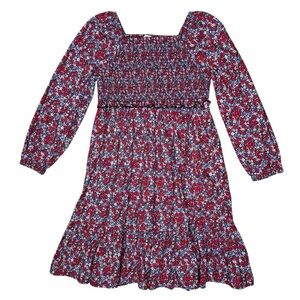 Crewcuts J Crew Girl’s Smocked Long Sleeve Floral Dress 10 Red Navy Cottage